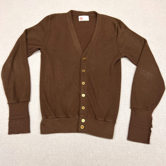Vtg Sears Kings Road Cardigan Sweater Mens Medium Brown Knit Grandpa Kurt Cobain - Picture 1 of 6
